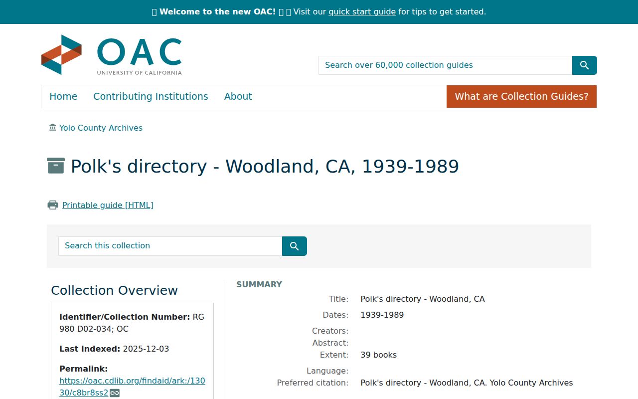 Woodland city directory view of the Polk Woodland finding aid