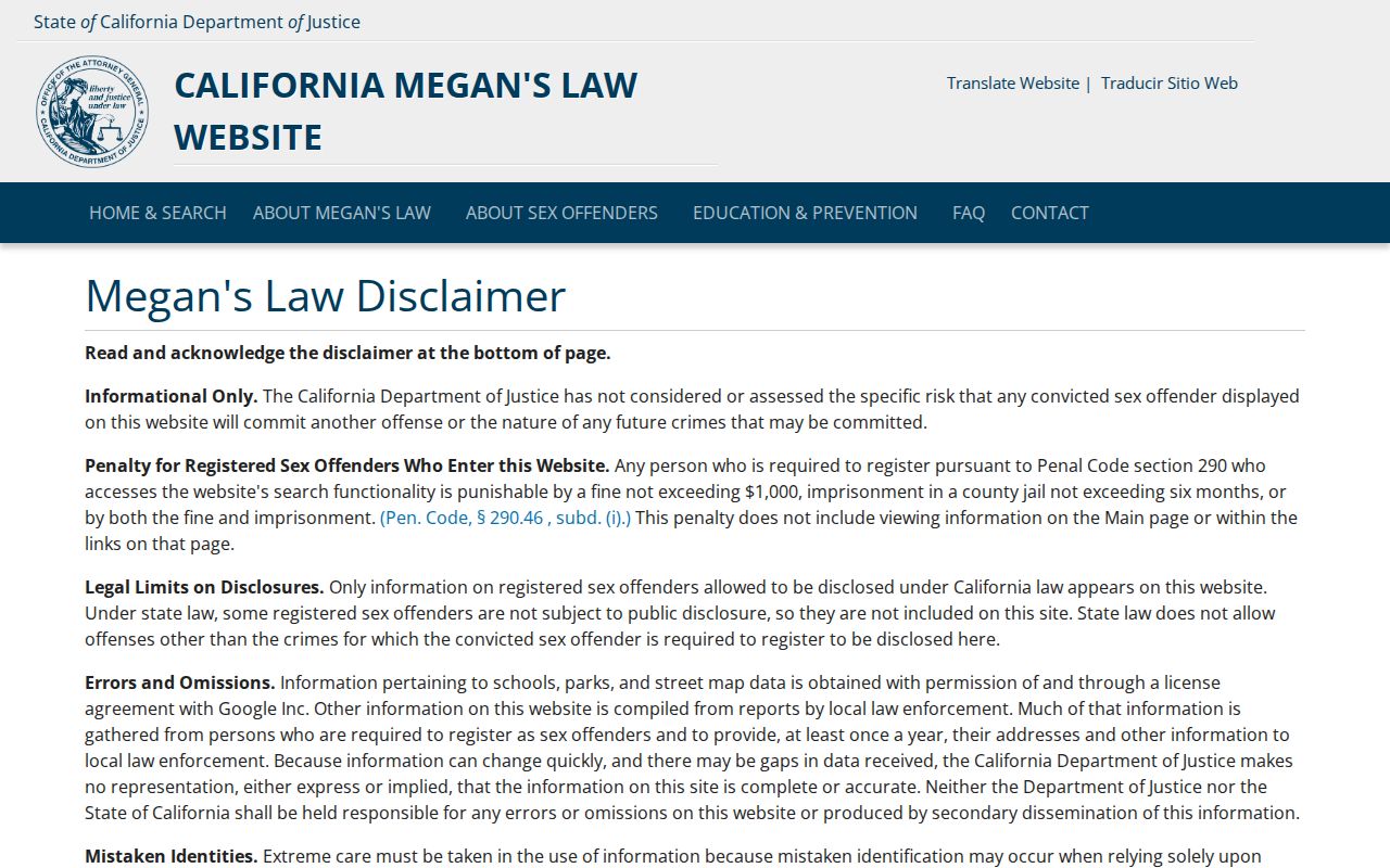 Woodland residents directory view of California offender registry search