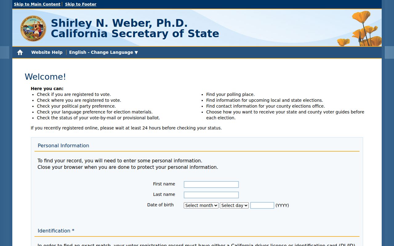 Woodland residents directory view of California voter status lookup