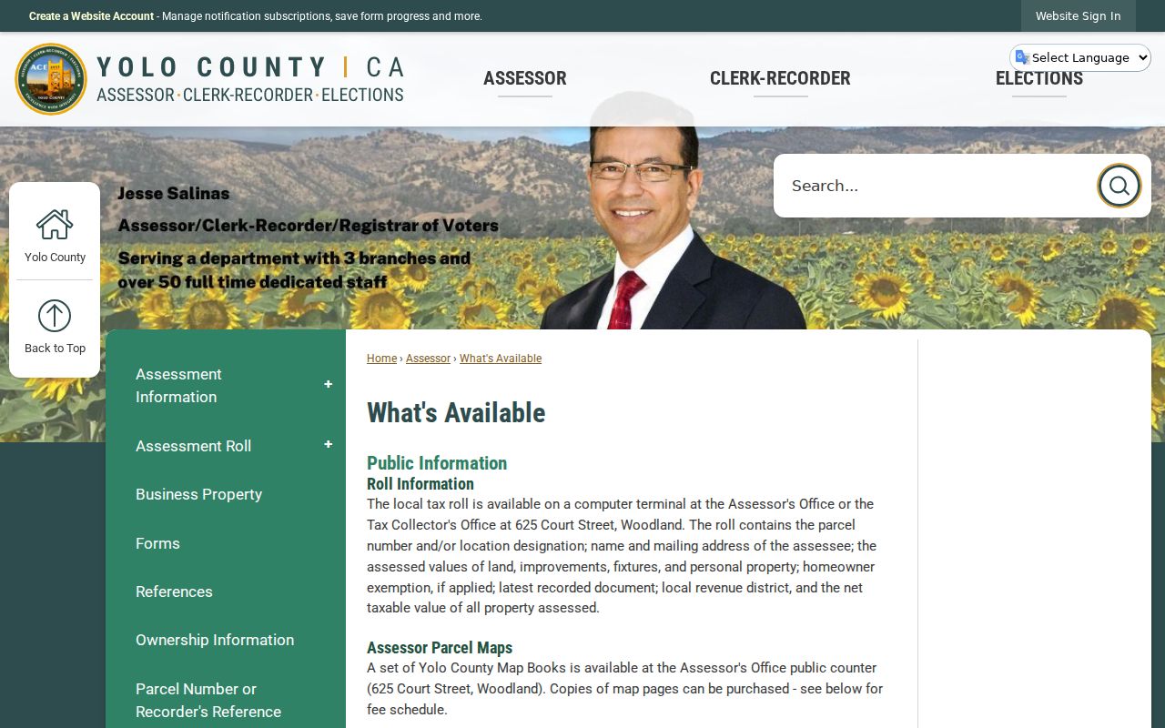 Woodland residents directory view of Yolo Assessor roll access