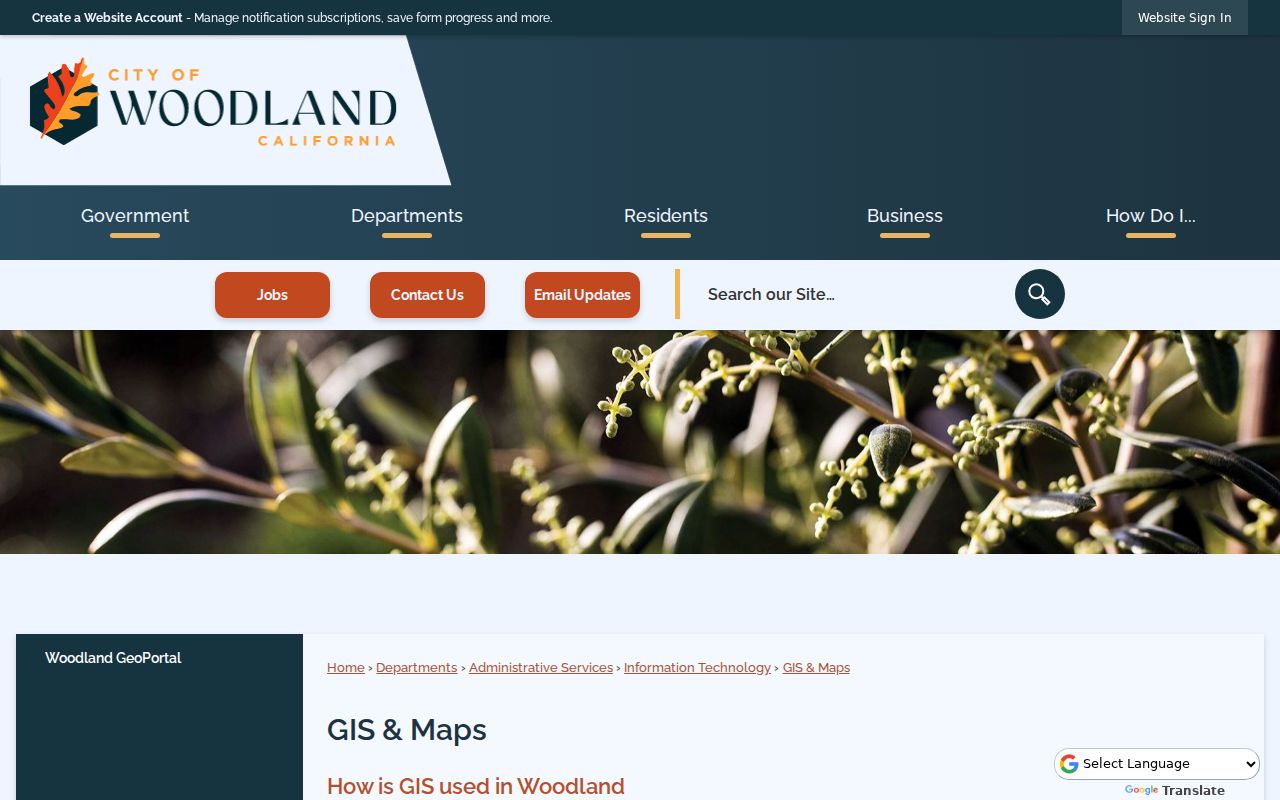 Woodland street directory view of the Woodland GeoPortal