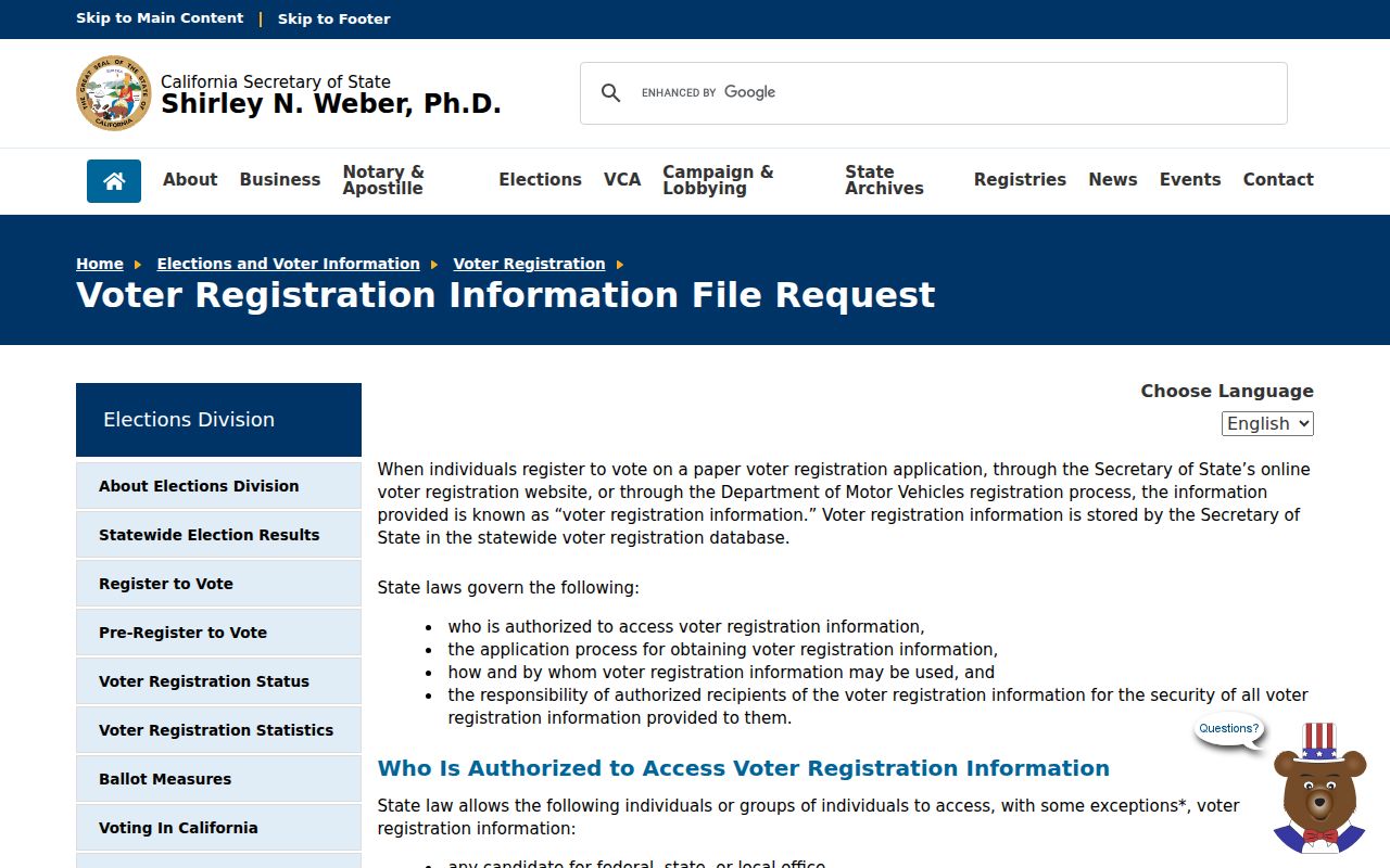 Woodland ZIP code directory view of California voter file request information